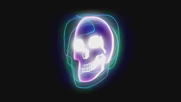 4K neon glowing skulls and lines