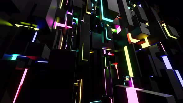Abstract Looped Dark Background with Neon Light Like Cyberpunk Night City alt