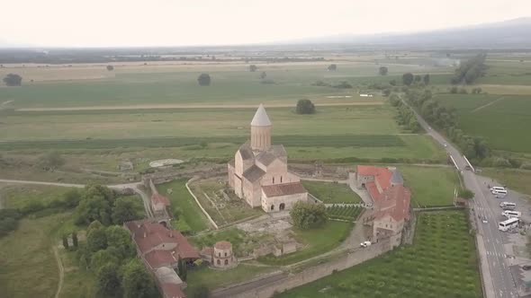 Aerial view to Alaverdi Monastery one of the biggest sacred objects in Georgia