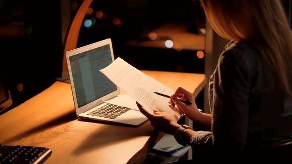 Data Analytics On Business Process. Businesswoman Making Financial Services Report. alt