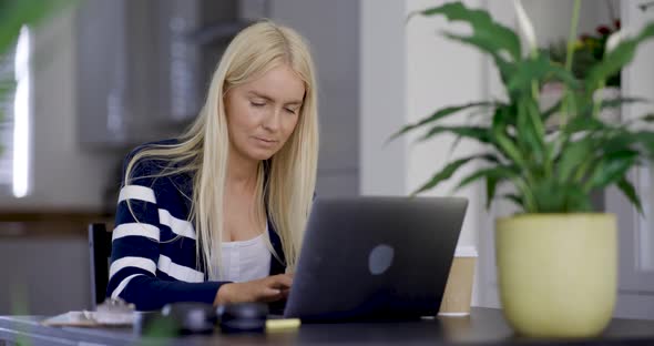 Businesswoman sitting at desk using laptop
