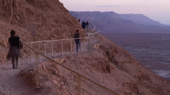 Hikers Trek the Snake Path to a Masada Sunrise