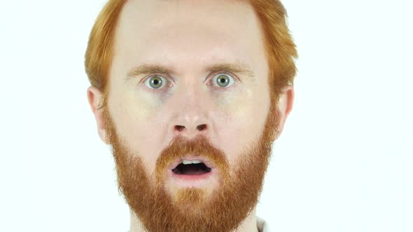 Red Hair Beard Man in Shock, Face Close Up alt