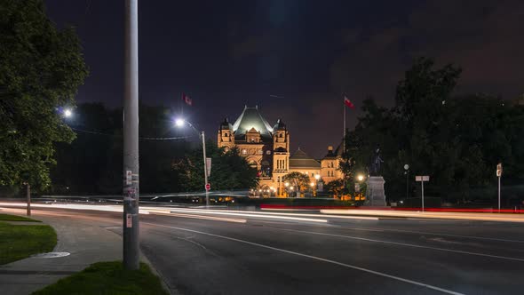 Queens Park Toronto Historic Architecture with Night Traffic Timelapse
