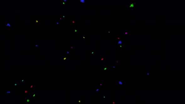 Pink, Red, Blue, Turquoise, Yellow And Pink Confetti Falls On A Black Background, Alpha Channel