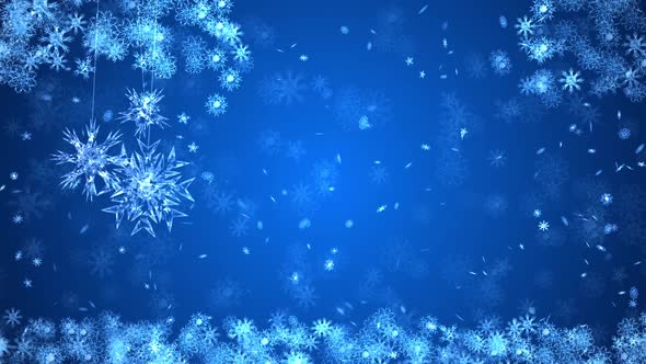 Snow falling on blue sky with Blue particles in the winter Christmas loop background 2023. 2024 alt