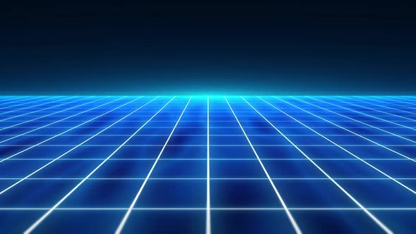 Flying through matrix grid tunnel into space in retro style. 3d animation