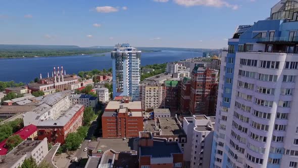 Aerial View of Samara City at Sunny Summer Day Old and Modern Buildings