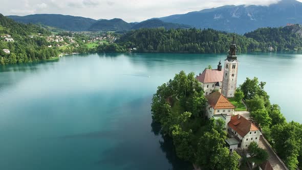 Flight above Lake Bled in Slovenia