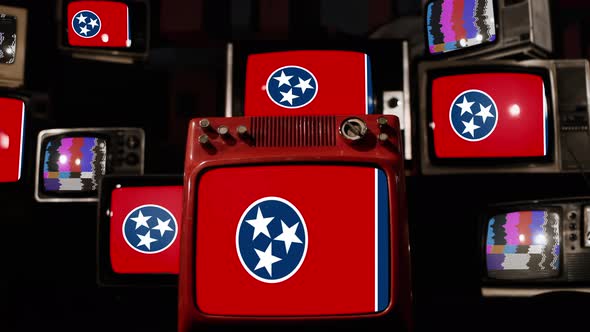 Flag of Tennessee on Retro TVs. 4K.