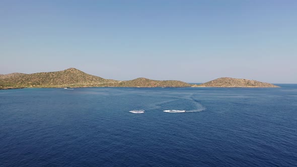 Aerial View of Boats in the Mediterranean Sea, Crete, Greece