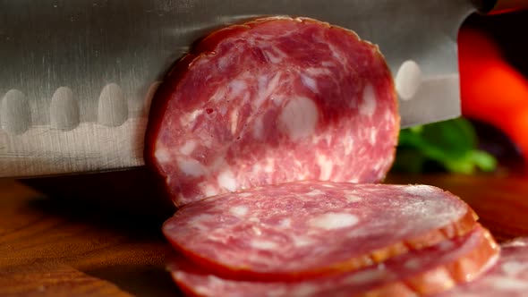 Cut Smoked Sausage with a Santoku Knife