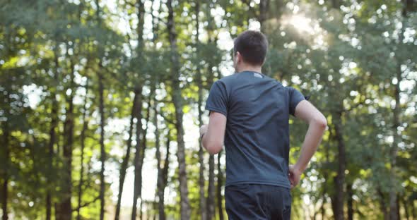 Adult Man in Sportswear Jogging on the Park in Early Morning alt
