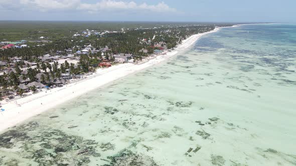 Aerial View of Low Tide in the Ocean Near the Coast of Zanzibar Tanzania Slow Motion alt