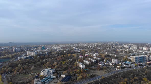 Panoramic View On The City Of Galati In Romania On A Cloudy Day - aerial drone shot alt