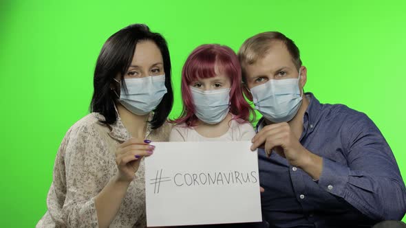 Sick Family Mother, Father and Daughter in Medical Mask. Coronavirus Concept alt