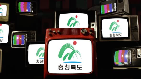 Flag of North Chungcheong Province, South Korea, on Retro TVs.