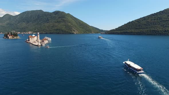 Pleasure Boat Sails Along the Bay of Kotor to the Island of Gospa Od Skrpjela alt