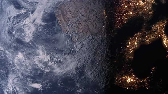 Day to Night Looking Down on The Earth at North America