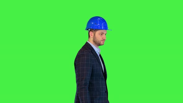 Businessman Building Investor or Inspector of Quality Control Walk Wearing Hardhat and Formal Suit
