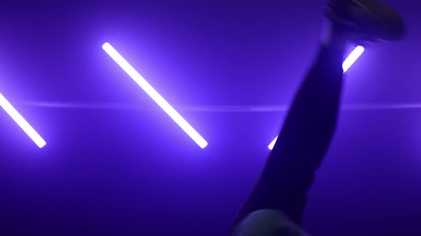 Dancer Man Performing Breakdance in Nightclub Close Up alt