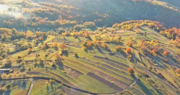 Autumn Meadows Landscape Under the Peaks of the Mountains Rural Countryside alt