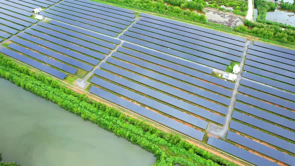 Aerial view of solar power plant. drone footage. 4k alt