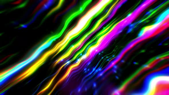 Rainbow Background With Colored Glowing Lines And Shiny Particles