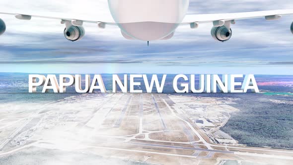 Commercial Airplane Over Clouds Arriving Country Papua New Guinea