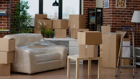 Empty Household Space with Cardboard Boxes Used for Relocation alt