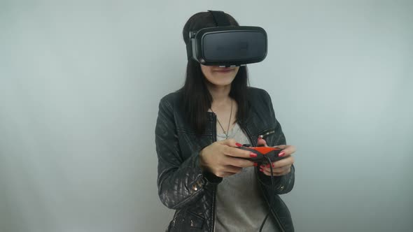 Girl In The Simulation Game Uses A Virtual Reality Helmet