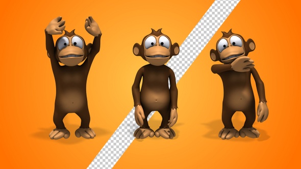 Monkey Cartoon 3d Character - Hello Greetings (3-Pack)