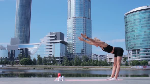 Woman working out in city