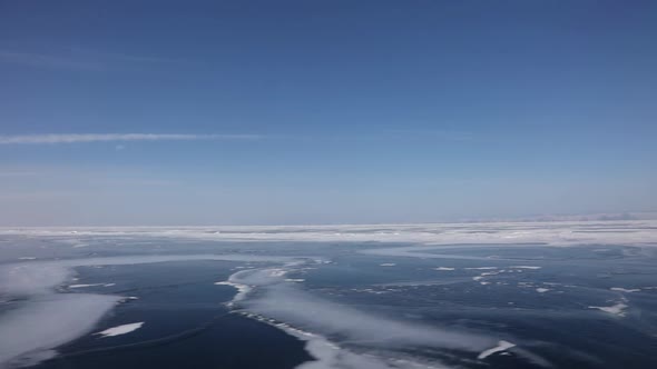 View From a Hovercraft Window While Driving on The Icy Surface of The Lake Baikal