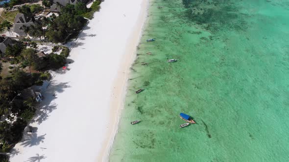 Ocean Coastline Barrier Reef By Beach Hotels at Low Tide Zanzibar Aerial View alt