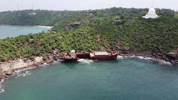 The Rusty Shipwreck Run Aground. Sri Lanka