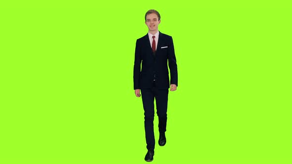 Young Stylish Business Man in Suit Walking 