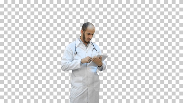 Male doctor using digital tablet, Alpha Channel
