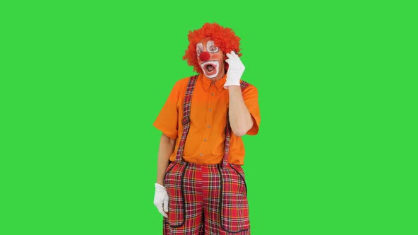 Clown with Smartphone Making a Call on a Green Screen Chroma Key alt