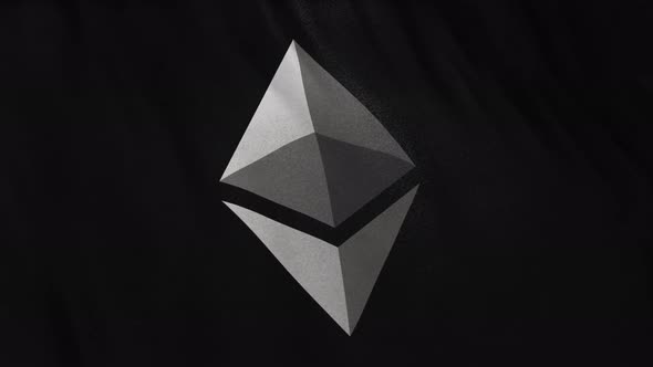 ETH Ethereum Icon Logo on Full-Frame Black Flag Loop Banner Background