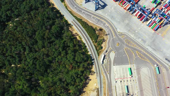 Container ship from sea port working for delivery containers shipment and container warehouse backgr alt