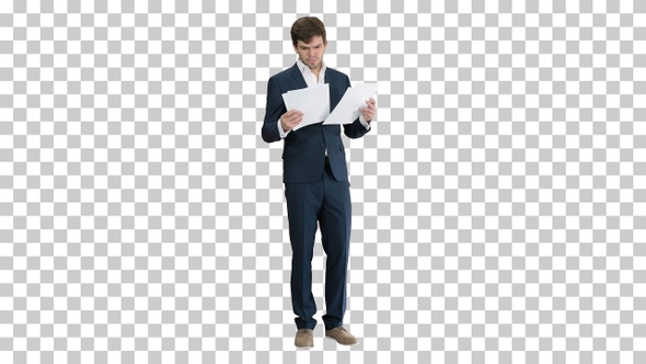 Businessman reading documents or report, Alpha Channel alt