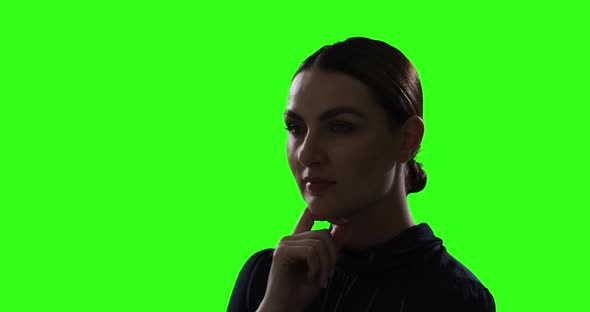 Caucasian woman on greenscreen background alt