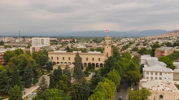 Aerial hyperlapse of Joseph Stalin Museum in city Gori. Stalin's Homeland alt