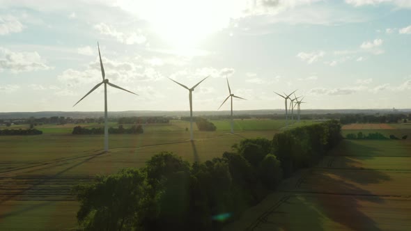 Aerial View Large Wind Turbines Producing Clean Sustainable Energy alt