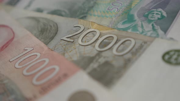 Serbian banknotes in a row close-up 4K 2160p 30fps UltraHD  tilting  footage - Paper  denominations  alt