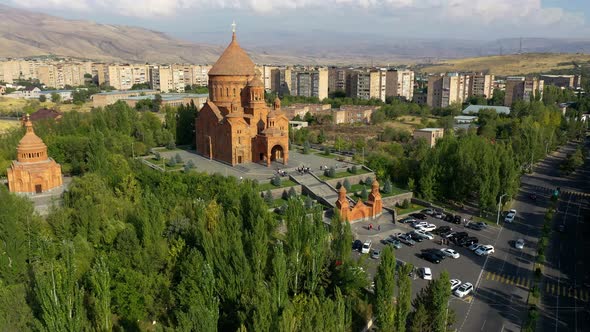 Aerial view church in Abovyan, city in Armenia, Caucasus. Saint John the Baptist Church. alt