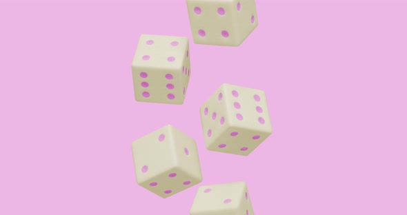 Minimal motion design. 3d dice in pink abstract space.