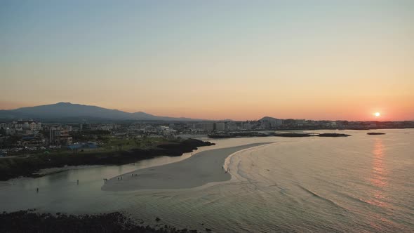 The beautiful scenery of the sunset seaside. Hamdeok, Jeju Island.
