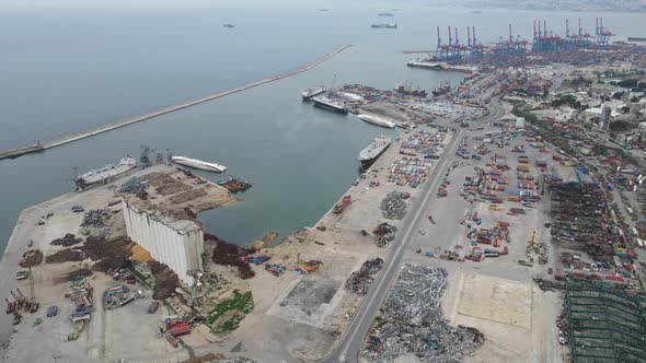 Drone aerial shots showing the explosion site at Beirut Port